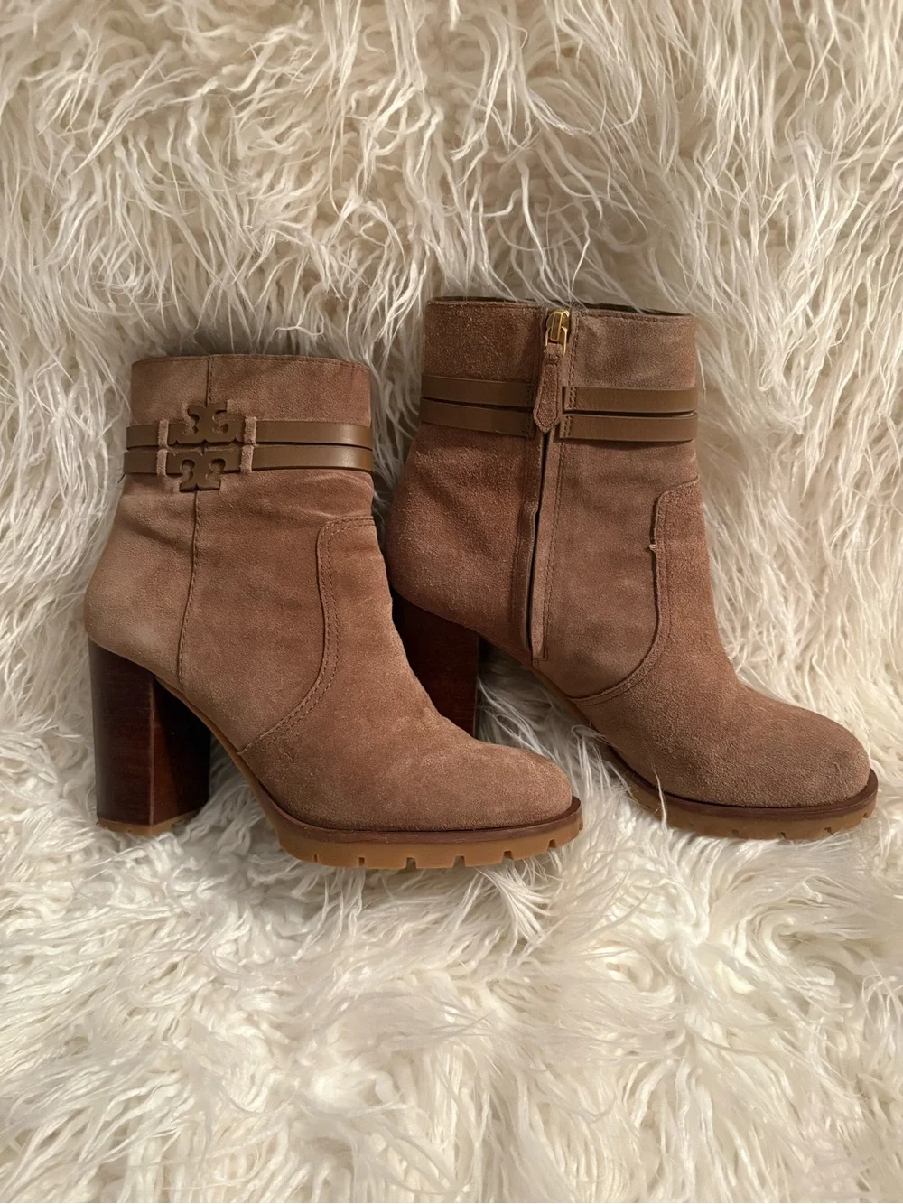 Tory Burch Tan Suede Heel Ankle Boots